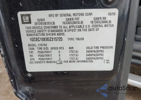 2005 Chevrolet Silverado 1500 Ls from USA, damaged, VIN 1GCEC19X95Z315725